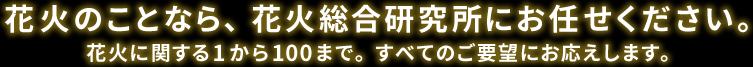 花火のことなら、花火総合研究所にお任せください。花⽕に関する1から100まで。すべてのご要望にお応えします。